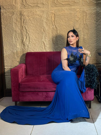 Midnight Muse Feathered Net Gown