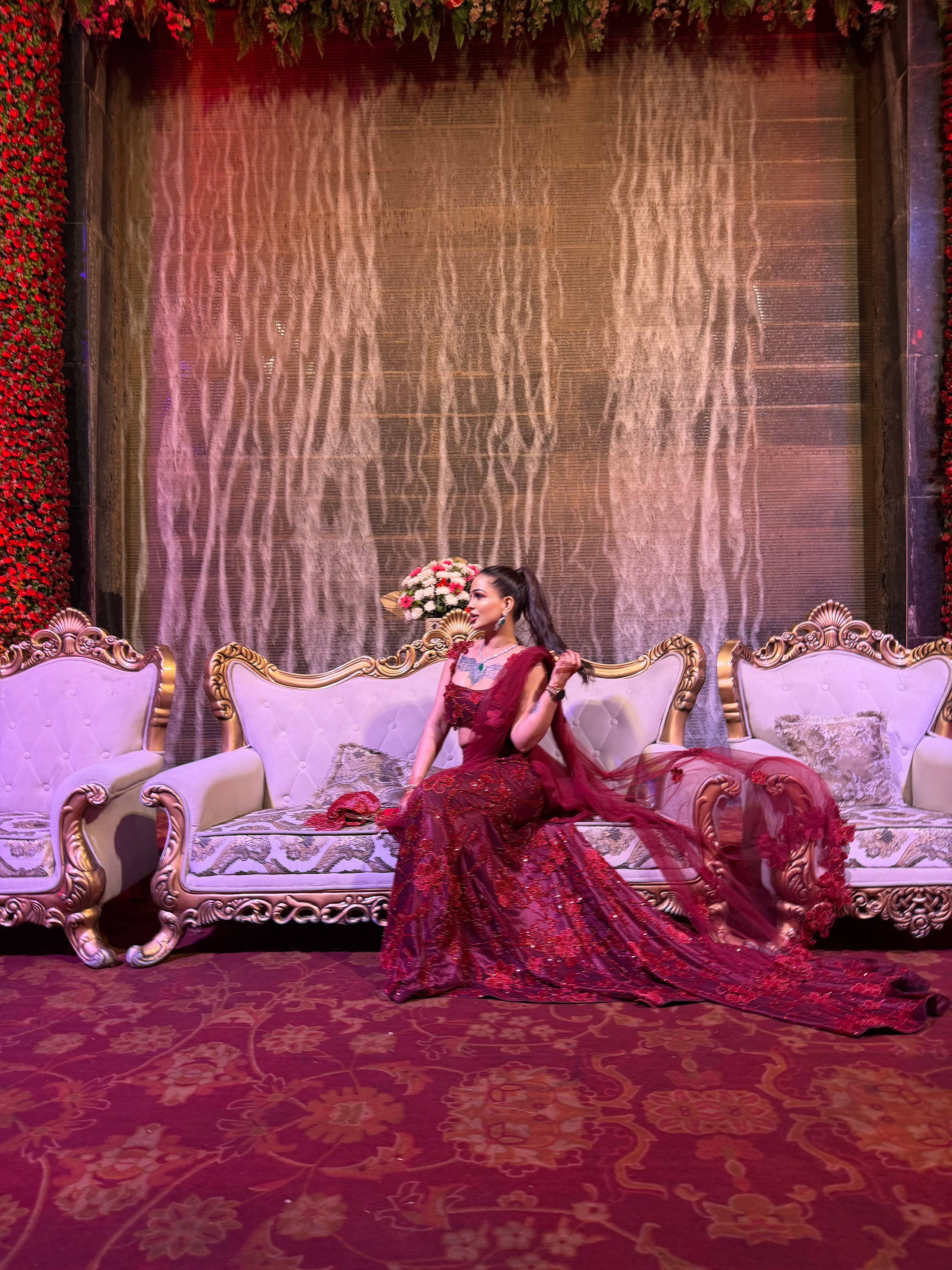 Crimson Elegance Embroidered Net Lehenga Set