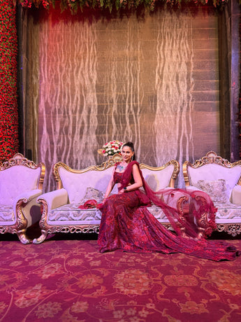 Crimson Elegance Embroidered Net Lehenga Set