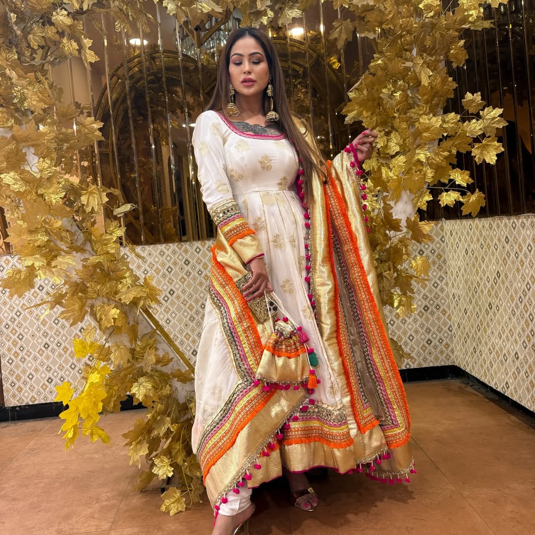 Ivory Gold Woven Banarasi Anarkali Suit Set with Dupatta Main image