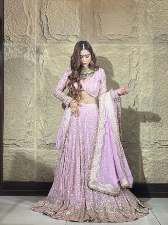 Lavender Sequin Embroidered Georgette Lehenga Set