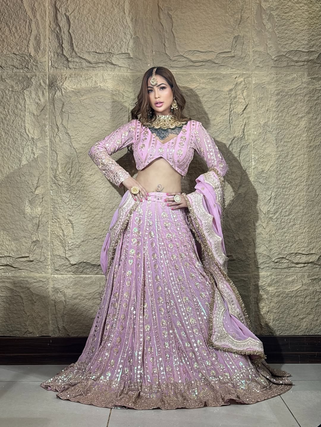 Lavender Sequin Embroidered Georgette Lehenga Set Main image