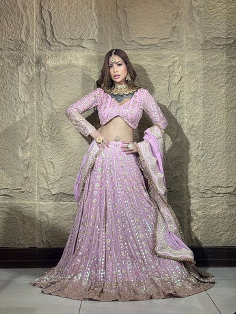 Lavender Sequin Embroidered Georgette Lehenga Set