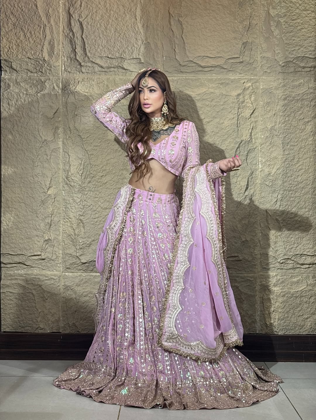Lavender Sequin Embroidered Georgette Lehenga Set