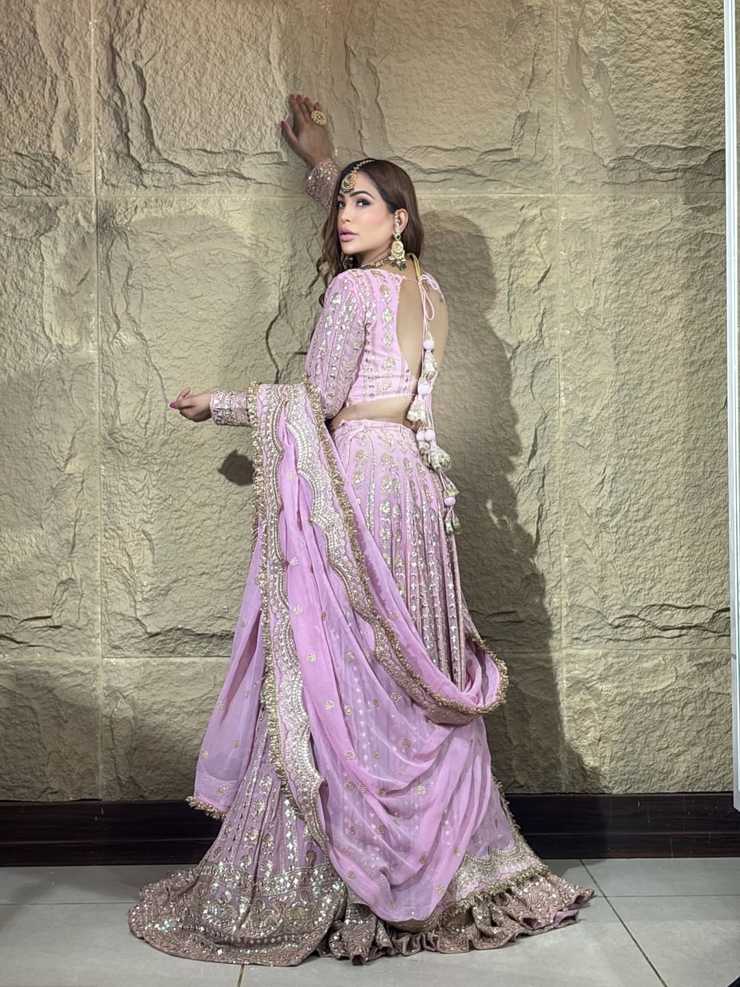 Lavender Sequin Embroidered Georgette Lehenga Set Secondary image