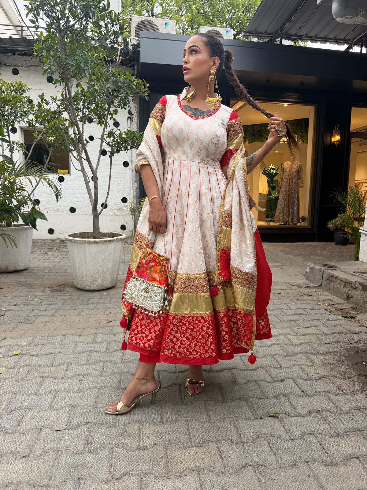 Gulnaar Banarasi Cotton Anarkali Set for Women Main image